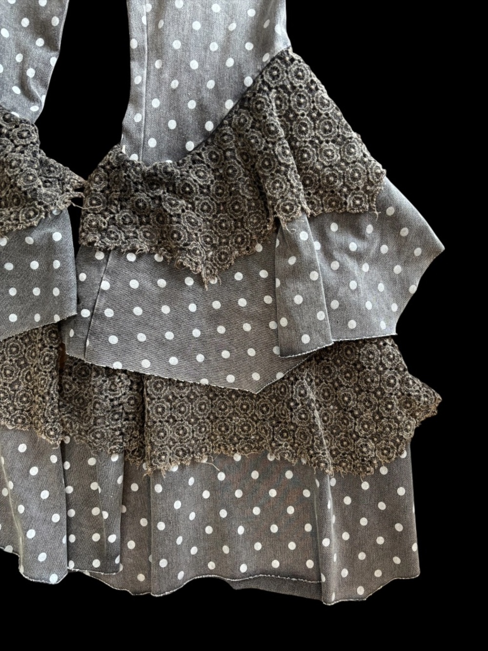 0144 A Rare Bird Faded Black Polka Dot Lace Layered Pants - Picture 4 of 4